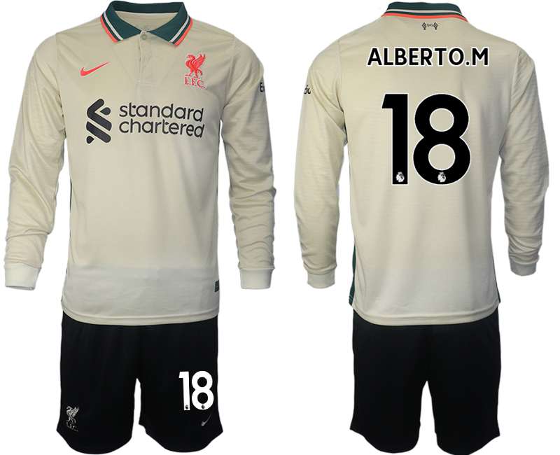 Men 2021-2022 Club Liverpool away cream Long Sleeve #18 Soccer Jersey